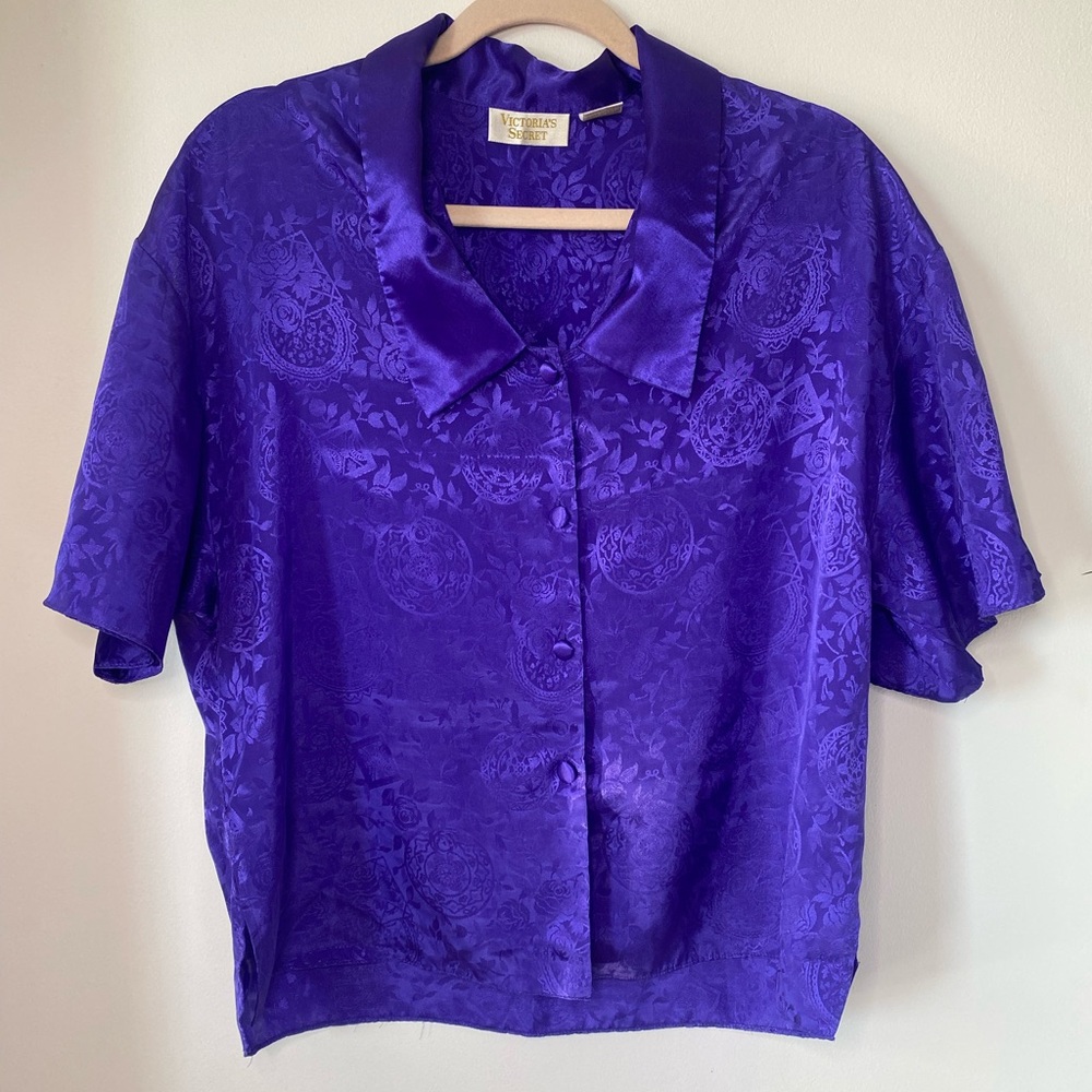 Vintage 90s Y2K Victoria’s Secret Purple Satin Pajama Top